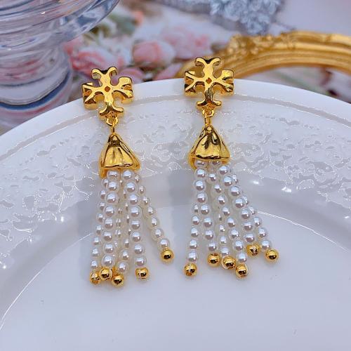 Brass Stud Earring with Plastic Pearl fashion jewelry & for woman golden Sold By Pair