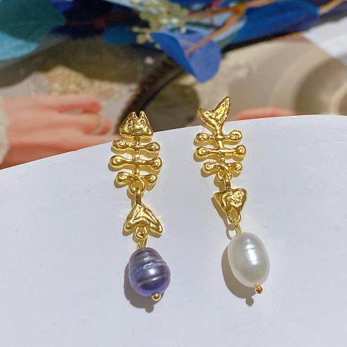 Messing oorbelknoppen, met Plastic Pearl, mode sieraden & voor vrouw, gouden, 43x11mm, Verkocht door pair