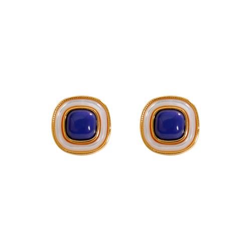 Brass Stud Earring with Lapis Lazuli 18K gold plated fashion jewelry & for woman blue 13mm Sold By Pair