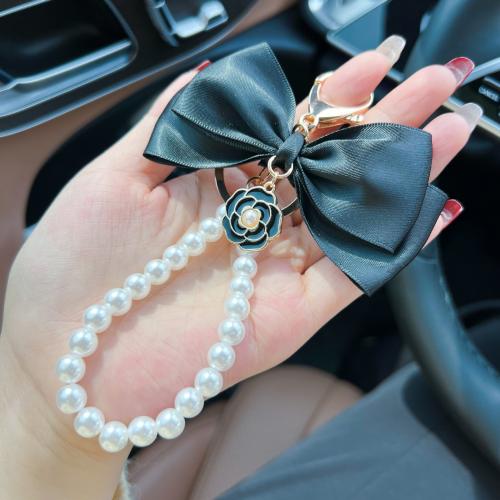 Zinc Alloy Key Clasp with Cloth & Plastic Pearl multifunctional & for woman Sold By PC