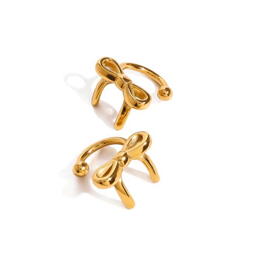 Fashion Earring Cuff and Wraps 304 Stainless Steel Bowknot 18K gold plated fashion jewelry & for woman golden Sold By Pair