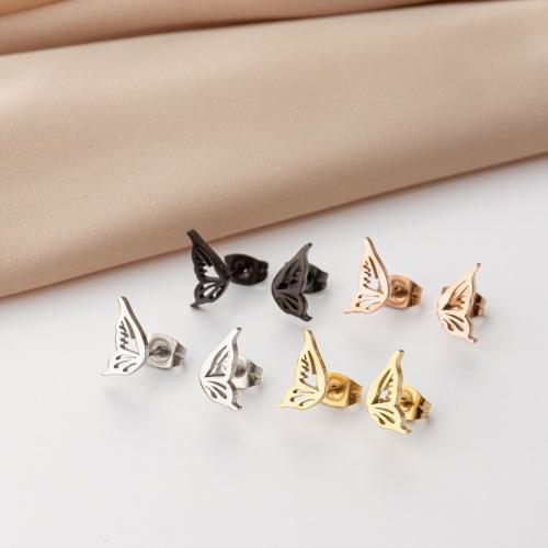 Stainless Steel Stud Earrings 304 Stainless Steel Butterfly Vacuum Ion Plating fashion jewelry & for woman Sold By Bag