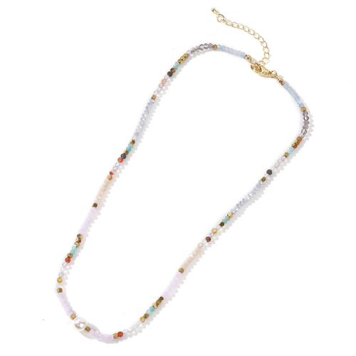 Crystal Necklace with Freshwater Pearl fashion jewelry & for woman multi-colored Length Approx 42 cm Sold By PC