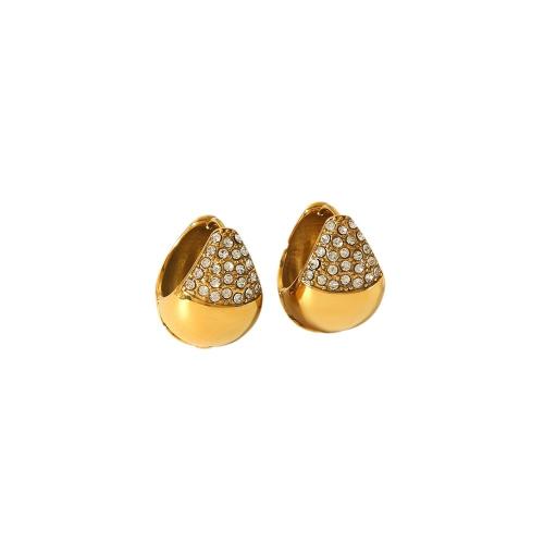 Rostfritt stål spaken bakåt Earring, 304 rostfritt stål, Dropp, mode smycken & micro bana cubic zirconia & för kvinna, gyllene, 16x21mm, Säljs av Par