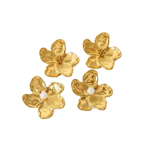 Stainless Steel Stud Earrings 304 Stainless Steel with Plastic Pearl Flower Vacuum Ion Plating fashion jewelry & for woman Sold By Pair