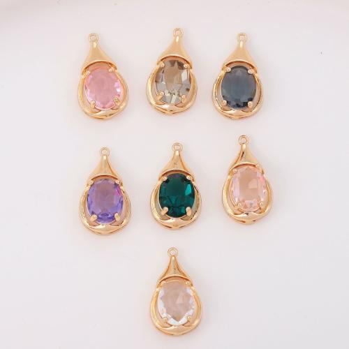 Brass Jewelry Pendants with Crystal Teardrop gold color plated DIY nickel lead & cadmium free Sold By Bag