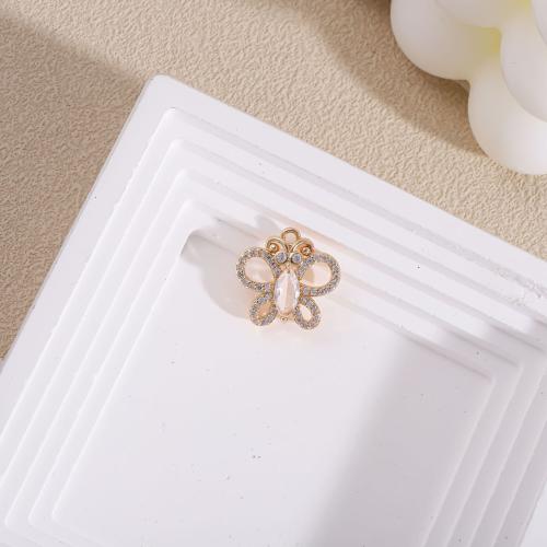 Cubic Zirconia Micro Pave Brass Pendant with Glass Butterfly gold color plated DIY & micro pave cubic zirconia nickel lead & cadmium free Sold By Bag