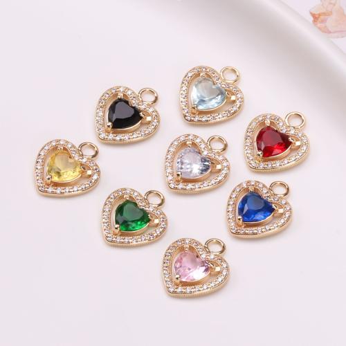 Cubic Zirconia Micro Pave Brass Pendant with Crystal Heart gold color plated DIY & micro pave cubic zirconia Sold By PC