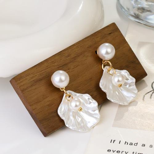 Zinc Alloy Drop Earrings with Shell & Plastic Pearl plated fashion jewelry white nickel lead & cadmium free Sold By Pair