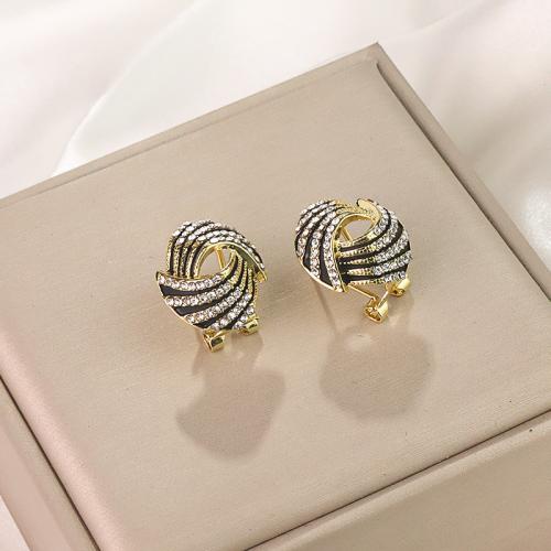 Pendientes de Perno de Aleación de Zinc, chapado en color dorado, Joyería & esmalte & con diamantes de imitación, dorado, libre de níquel, plomo & cadmio, 17.50x20mm, Vendido por Par