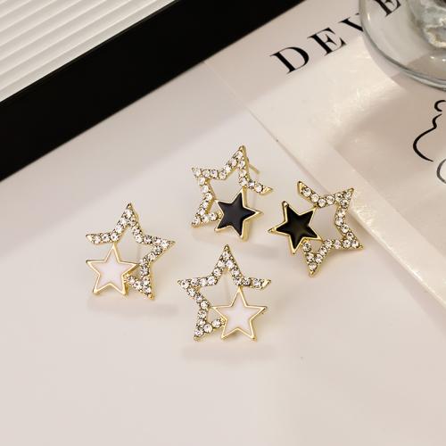 Zinc Alloy Stud Earring Star gold color plated fashion jewelry & enamel & with rhinestone nickel lead & cadmium free Sold By Pair