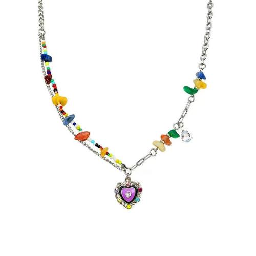 Collier de bijoux en alliage de zinc, avec plastique, avec 4.5cm chaînes de rallonge, Placage, bijoux de mode & modèles différents pour le choix & émail & avec strass, multicolore, protéger l'environnement, sans nickel, plomb et cadmium, Longueur 47 cm, Vendu par PC