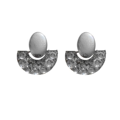 Lo zinco in lega Stud Earring, lega in zinco, placcato color argento, gioielli di moda & Micro spianare cubic zirconia, argento, assenza di nichel,piombo&cadmio, 30x32mm, Venduto da coppia