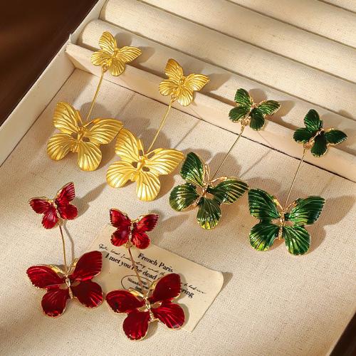 Zinc Alloy Drop Earrings, Butterfly, plated, fashion jewelry & enamel, more colors for choice, nickel, lead & cadmium free, 33x62mm, Sold By Pair