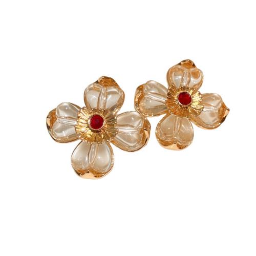 Zinc Alloy Stud Earring Flower gold color plated fashion jewelry & with rhinestone golden nickel lead & cadmium free Sold By Pair