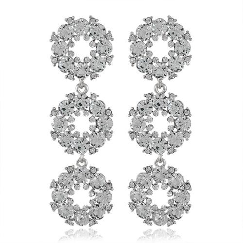 Sinc Alloy Earrings, dath airgid plated, jewelry faisin & le rhinestone, airgid, nicil, luaidhe & caidmiam saor in aisce, 24x76mm, Díolta De réir Péire