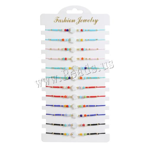 Pulsera de Nácar, con Cordón de nudo & Seedbead & Cristal, hecho a mano, Joyería & para mujer, color mixto, longitud 16-26 cm, 12PCs/Set, Vendido por Set