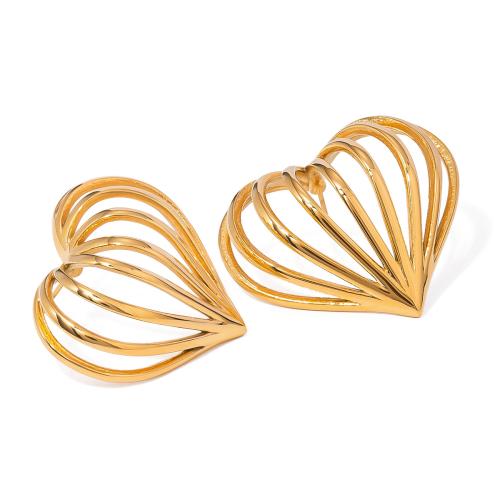 Stainless Steel Stud Earrings 304 Stainless Steel Heart fashion jewelry & for woman & hollow gold Sold By Pair