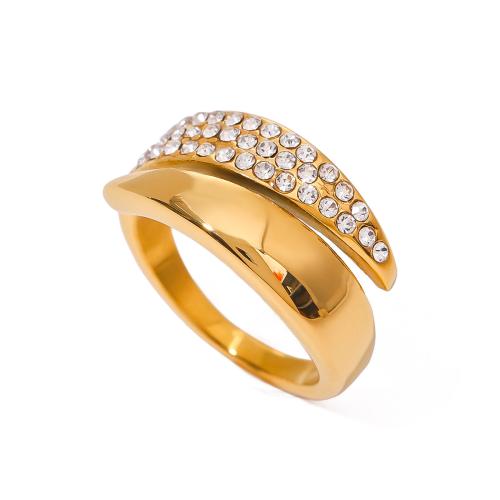 Anillo de dedo del acero inoxidable del Zirconia cúbico, acero inoxidable 304, Joyería & micro arcilla de zirconia cúbica & para mujer, dorado, Vendido por UD