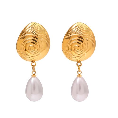 Roestvrij staal Stud Earrings, 304 roestvrij staal, met Plastic Pearl, mode sieraden & voor vrouw, goud, Verkocht door pair