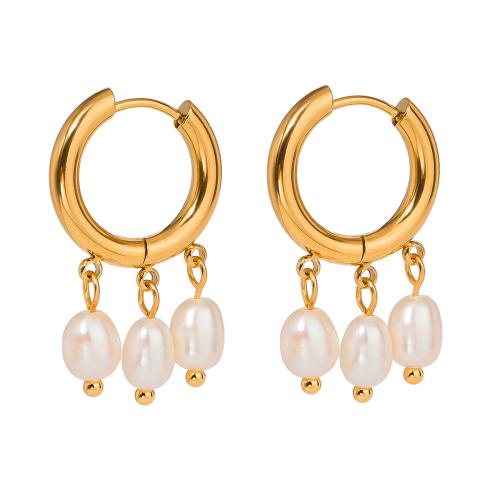 Rostfritt stål spaken bakåt Earring, 304 rostfritt stål, med Plast Pearl, mode smycken & för kvinna, guld, Säljs av Par