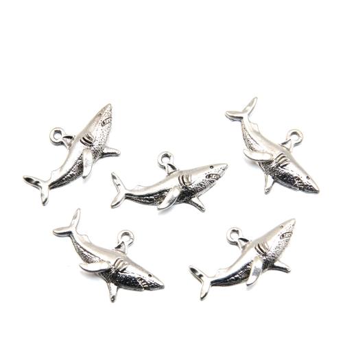 Zinc Alloy Animal Pendler, Shark, forgyldt, du kan DIY, sølv, 17x31mm, Solgt af PC