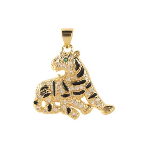 Cubic Zirconia Micro Pave Brass Pendant Tiger plated DIY & micro pave cubic zirconia & enamel golden Sold By PC