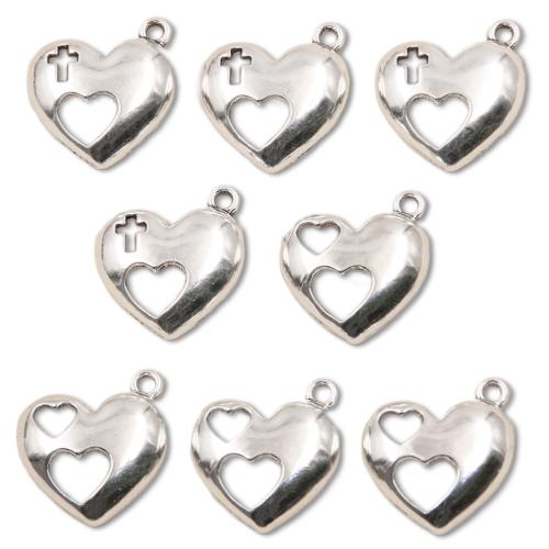 Zinc Alloy Heart Pendler, forgyldt, du kan DIY & forskellige stilarter for valg, sølv, Solgt af PC