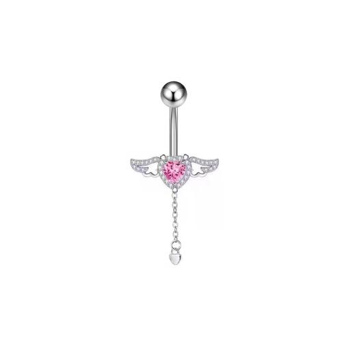 Belly Ring Ottone, unisex & Micro spianare cubic zirconia, rosa, Venduto da PC