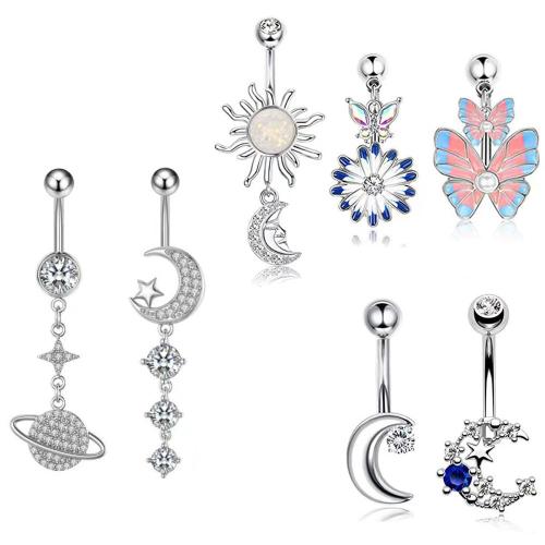 Stainless Steel Belly Ring 304 Stainless Steel with Opal & Plastic Pearl Unisex & micro pave cubic zirconia & enamel Sold By PC