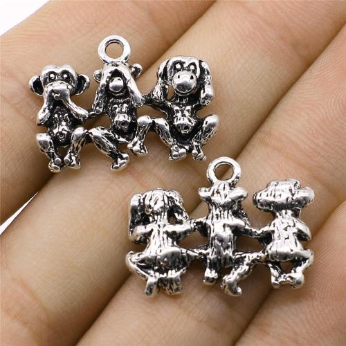 Zinc Alloy Animal Pendler, Monkey, antik sølv farve forgyldt, du kan DIY, 19x25mm, Solgt af PC