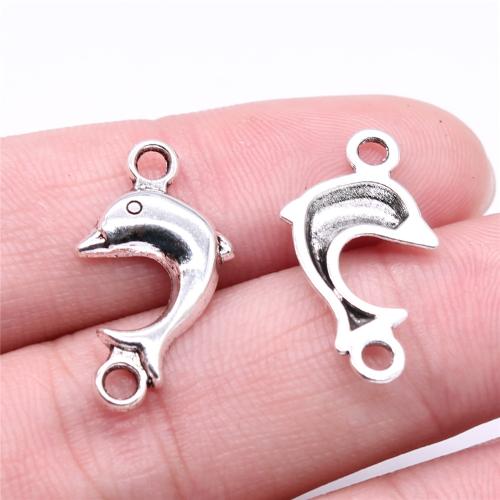 Animal Zinc Alloy Connector Dolphin antique silver color plated DIY & 1/1 loop Sold By PC