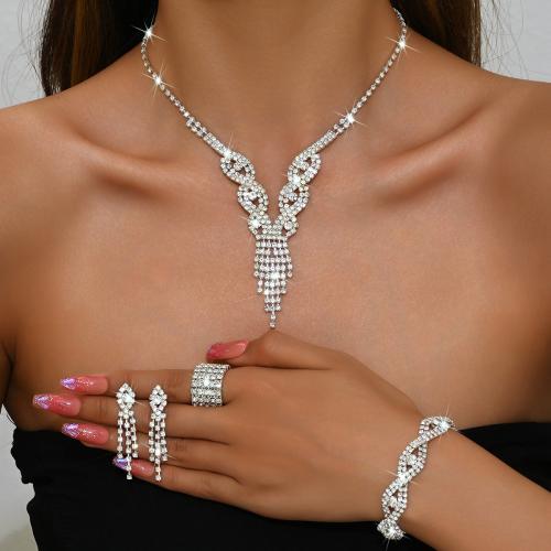 ottone set di gioielli fashion, placcato, stili diversi per la scelta & Micro spianare cubic zirconia & per la donna, argento, Venduto da set