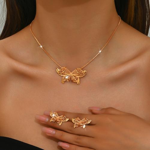 Zinc Alloy Jewelry Set Stud Earring & necklace Butterfly gold color plated 2 pieces & for woman & hollow Sold By Set