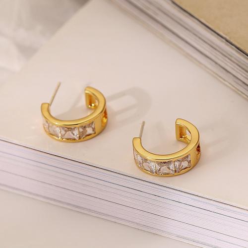 Cubic Zirconia Micro Pave Brass Earring fashion jewelry & micro pave cubic zirconia & for woman golden Sold By Pair