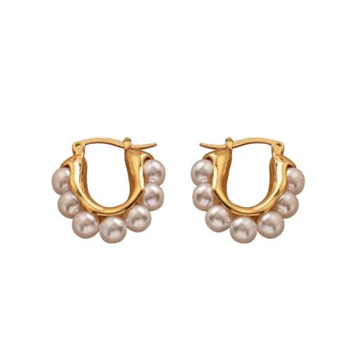 Prás Leverback Earring, le Pearl Plaisteacha, jewelry faisin & do bhean, bán, 25x24mm, Díolta De réir Péire