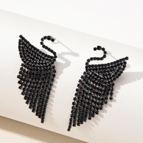 Zinc Alloy Stud Earring Swan fashion jewelry & for woman & with rhinestone black 50mm Sold By Pair