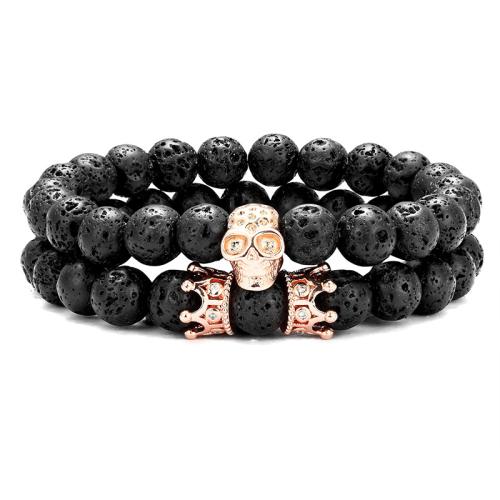 Cilindrata Zircone Bracciale in ottone micro pavimenta, with lava, Doppio strato & gioielli di moda & unisex & Micro spianare cubic zirconia, nessuno, Venduto da PC