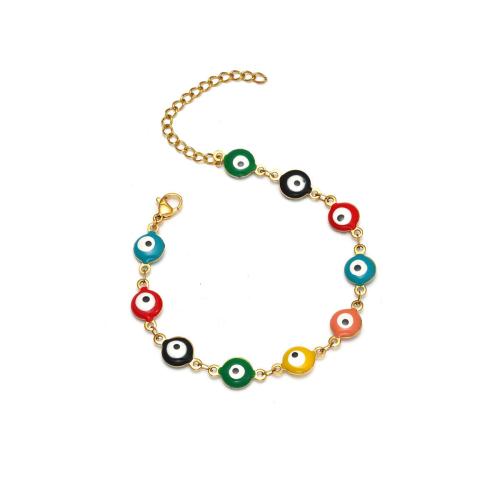 Bracelet Evil Eye bijoux, Acier inoxydable 304, avec 5cm chaînes de rallonge, bijoux de mode & pour femme & émail, Vendu par Environ 16 cm brin