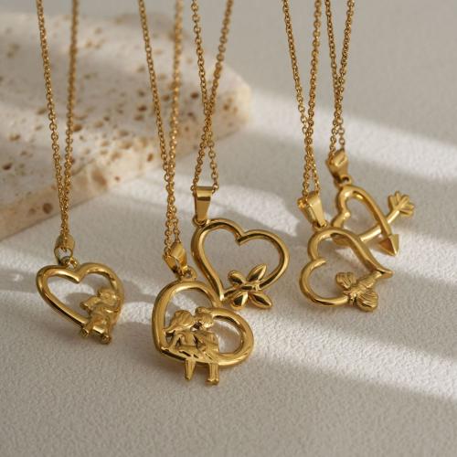 Couple Necklace 304 Stainless Steel with 5cm extender chain 18K gold plated fashion jewelry & for woman golden Sold Per Approx 45 cm Strand