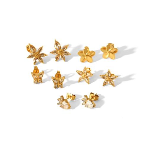 Roestvrij staal Stud Earrings, 304 roestvrij staal, met Cubic Zirconia, Andere vorm voor keuze & mode sieraden & voor vrouw, meer kleuren voor de keuze, Verkocht door PC