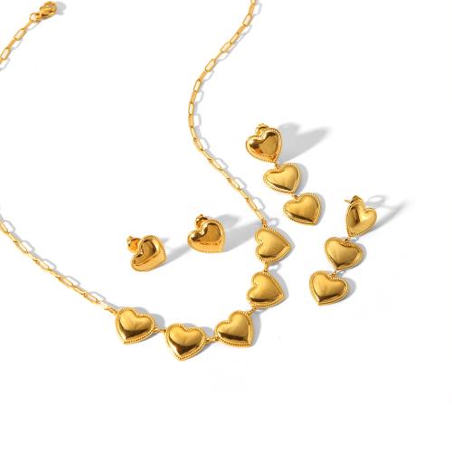 Fashion Stainless Steel Jewelry Sets Stud Earring & earring & necklace 304 Stainless Steel Heart Vacuum Ion Plating fashion jewelry & for woman Sold By PC