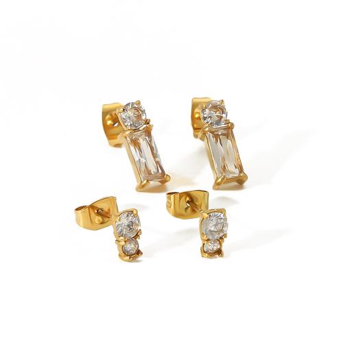 Roestvrij staal Stud Earrings, 304 roestvrij staal, met Cubic Zirconia, mode sieraden & verschillende grootte voor keus & voor vrouw, meer kleuren voor de keuze, Verkocht door pair