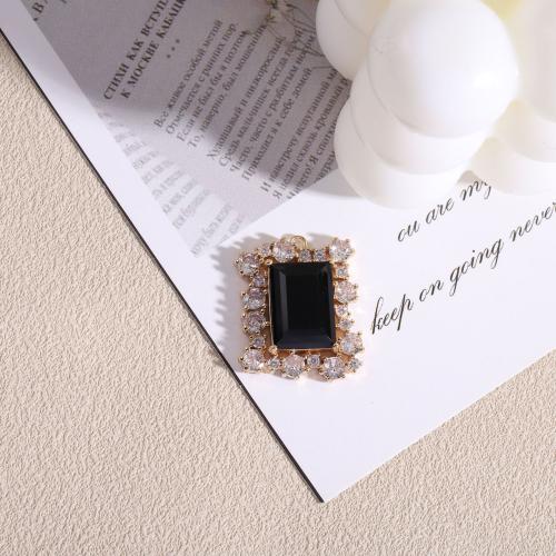 Cubic Zirconia Micro Pave Brass Pendant with Glass Square gold color plated DIY & micro pave cubic zirconia nickel lead & cadmium free Sold By PC