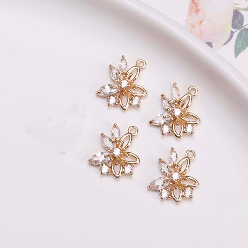 Brass Jewelry Pendants with Crystal Flower gold color plated DIY nickel lead & cadmium free Sold By PC