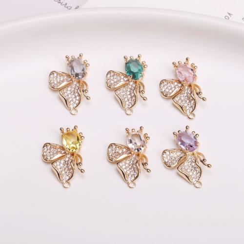 Cubic Zirconia Micro Pave Brass Pendant with Crystal Butterfly gold color plated DIY & micro pave cubic zirconia nickel lead & cadmium free Sold By PC