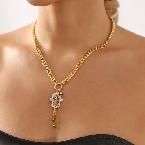 Stainless Steel Jewelry Necklace 304 Stainless Steel gold color plated fashion jewelry & with rhinestone golden Sold By PC