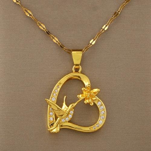 Cubic Zircon Micro Pave Brass Necklace gold color plated fashion jewelry & micro pave cubic zirconia golden nickel lead & cadmium free Length 45 cm Sold By PC