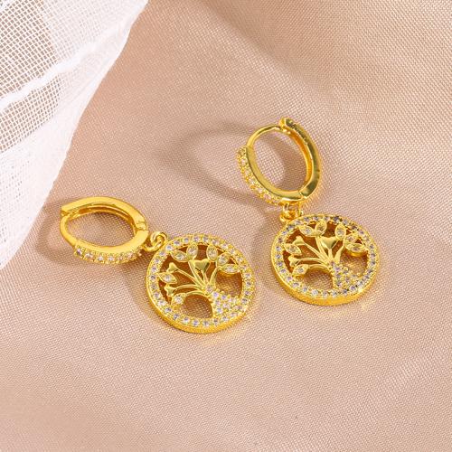 Cubic Zirconia Micro Pave Brass Earring gold color plated fashion jewelry & micro pave cubic zirconia golden nickel lead & cadmium free Sold By Pair