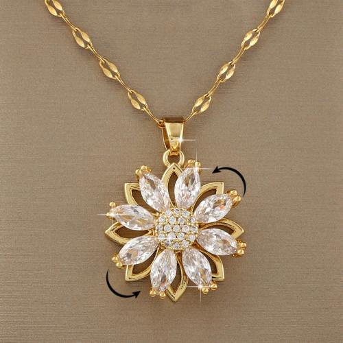 Collier en laiton cubique Zircon Micro Pave, fleur, Placage de couleur d'or, bijoux de mode & pavé de micro zircon, doré, protéger l'environnement, sans nickel, plomb et cadmium, 20x20mm, Longueur 45 cm, Vendu par PC